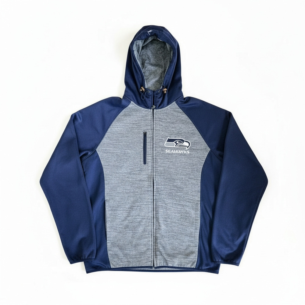 Seattle Seahawks NFL Full Zip Hooded Jacket Gray Blue Size Large